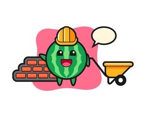 Cartoon character of watermelon as a builder