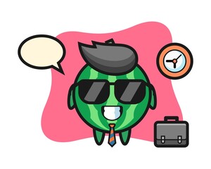 Cartoon mascot of watermelon as a businessman