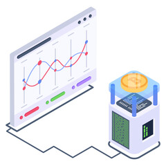  Online bitcoin in editable isometric icon vector 