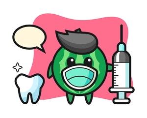Mascot character of watermelon as a dentist