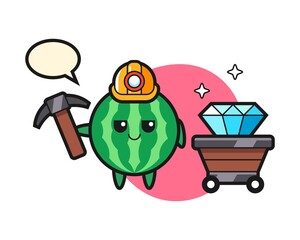 Character illustration of watermelon as a miner