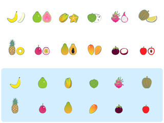 Simple Tropical Fruits Icons.