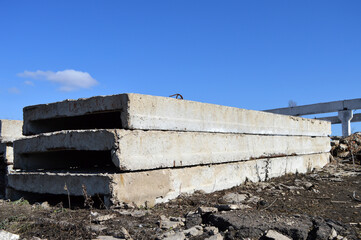 Ribbed reinforced concrete slabs at a construction site.
