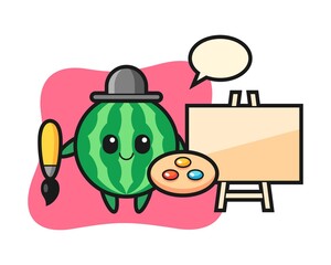 Illustration of watermelon mascot as a painter