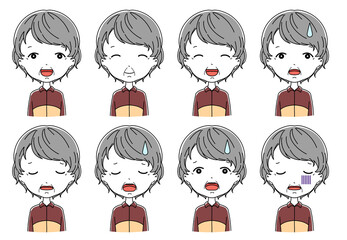 笑顔や落ち込んだり困ったり風邪をひいたり色んな表情のおばあちゃんの顔のイラストセット Aged Wall Mural Ag アオフジマキ
