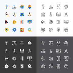 Engineering and manufacture silhouette icons set flat thin line design vector.