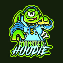 Green Monster with Hoodie mascot illustration