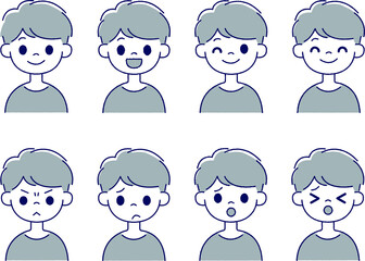 男性表情8パターン・単色