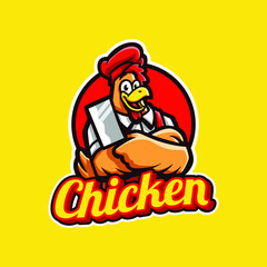 Chicken Cartoon with knife mascot logo