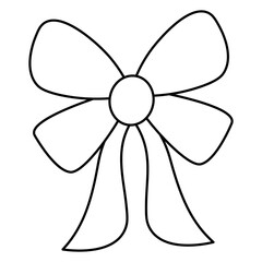 Decorative bow. Sketch. Decoration for a gift, surprise, bouquet with ribbons. The ribbon is beautifully tied. Knot. Vector illustration. Coloring book for children. Valentines Day, birthday, wedding.