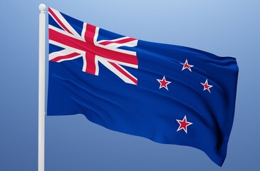 new zealand national flag fluttering in the wind 3d realistic render
