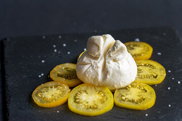 homemade burrata cheese on plate