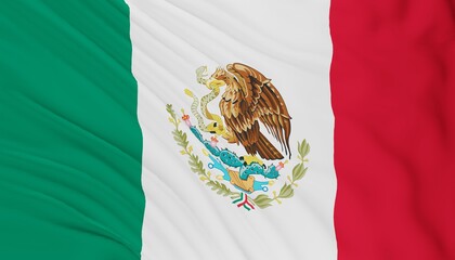 Mexico national flag fluttering in the wind 3d realistic render
