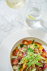 salad with beef in the restaurant