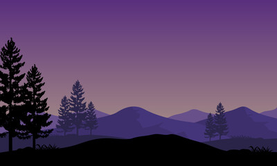 Aesthetic purple sky at night with nice natural scenery. Vector illustration