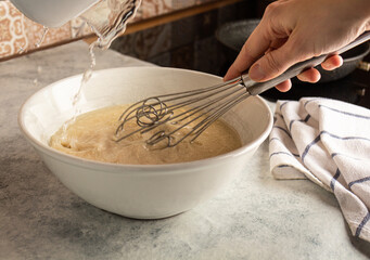 Making cooking pancake cake. Home cooking
