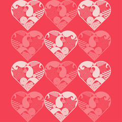 Obraz na płótnie Canvas Decorative hearts made of geometric shapes. Seamless pattern. Valentine's Day. Greeting card. Vector illustration for web design or print.