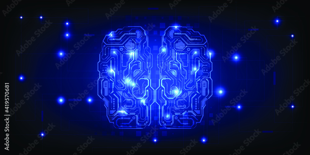 Poster artificial intelligence computing data process communicate with big data flow along circuit path blu