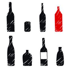 Bottle logo icon sign Wine aluminum can milk beer symbol emblem Hand drawn sketch set Game design Cartoon style Fashion print clothes apparel greeting invitation card cover flyer menu poster banner