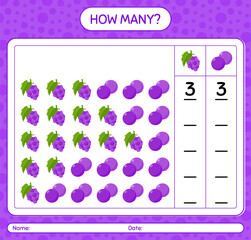 How many counting game with grape worksheet for preschool kids, kids activity sheet, printable worksheet