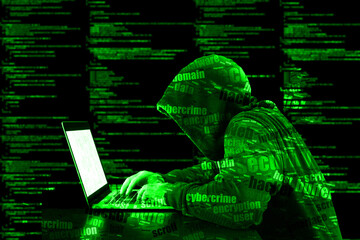 Hoody hacker cybersecurity green computer code information security concept