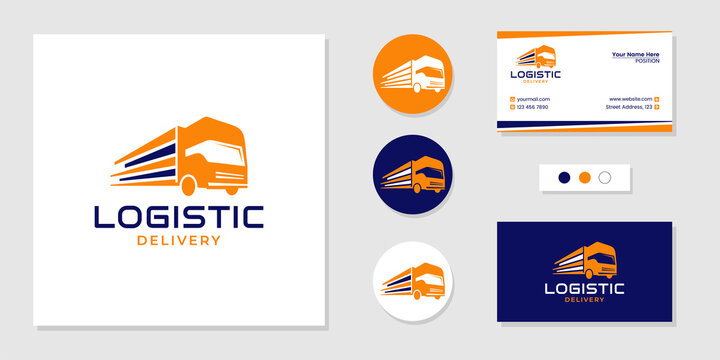 Logistic delivery, fast shipping logo and business card design template