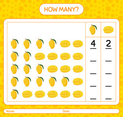 How many counting game with mango worksheet for preschool kids, kids activity sheet, printable worksheet