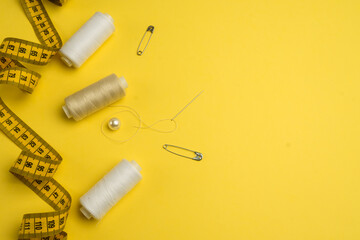 Sewing accessories on a white background. Set of sewing supplies.