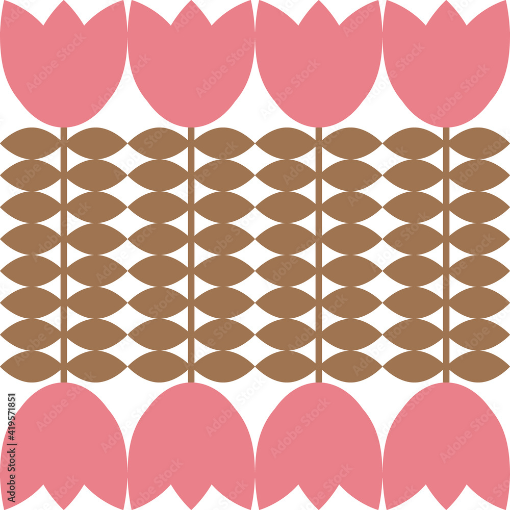 Aufkleber Modern vector abstract  geometric background with stylized flowers, leaves and stems  in retro scandinavian style. Pastel colored simple shapes graphic seamless pattern.
