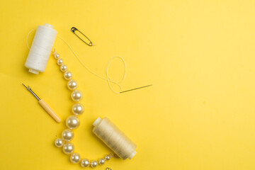 Sewing accessories on a white background. Set of sewing supplies.