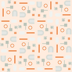Fototapeta na wymiar Modern vector abstract geometric background with circles, rectangles and squares in retro scandinavian style. Pastel colored simple shapes graphic seamless pattern. Abstract mosaic artwork.