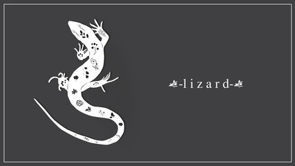 Vector illustration of a white lizard with flowers and plants. EPS 10.