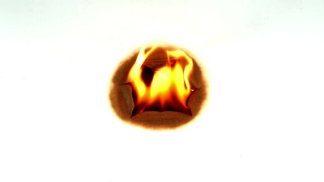 Fire burn, white paper, the center point expands into a circle.
