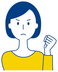 拳を挙げて怒った表情をする女性のベクターイラスト