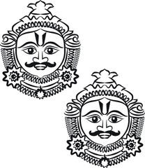 Madhubani Indian traditional art on linen fabrics. beautiful dancer's faces for textile printing