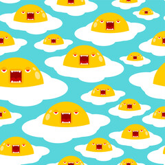 Angry scrambled eggs pattern seamless. Evil omelette background. vector ornament