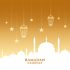 ramadan kareem card with mosque and lanterns