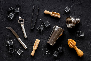 Bar tools and utensils for cocktail - with shaker, strainer and ice