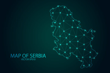 Map of Serbia - With glowing point and lines scales on the dark gradient background, 3D mesh polygonal network connections.Vector illustration eps 10.