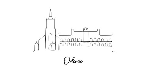 Odense city in Denmark landmarks skyline - Continuous one line drawing