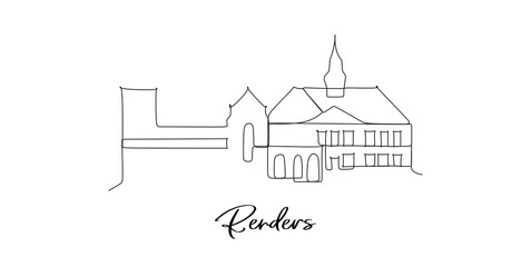 Randers city in Denmark landmarks skyline - Continuous one line drawing - obrazy, fototapety, plakaty