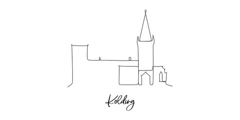 Kolding Denmark city Denmark landmarks skyline - Continuous one line drawing