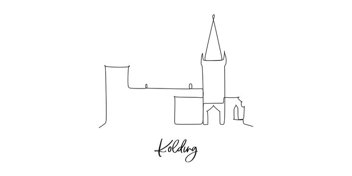 Kolding Denmark city Denmark landmarks skyline - Continuous one line drawing