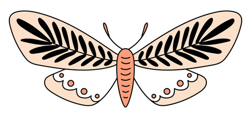 Abstract butterfly. Contemporary illustration in pastel colors. Flat abstract design. Bohemian art.