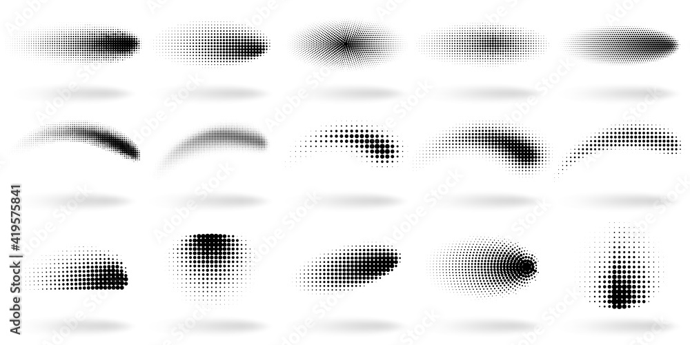 Poster halftone dotted shapes. abstract dots gradient wave effect shapes, halftone gradient spray texture v