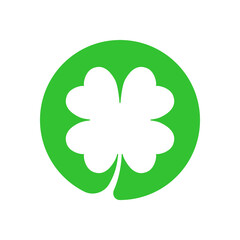 Clover symbol with four petals. Clover sign in the circle isolated on white background. Vector illustration