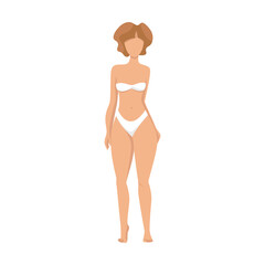 Woman posing in white underwear, woman with pear-shaped body. Body positive, woman in lingerie, female body type pear. For the design of lingerie and swimwear, bathing suits. Vector illustration.