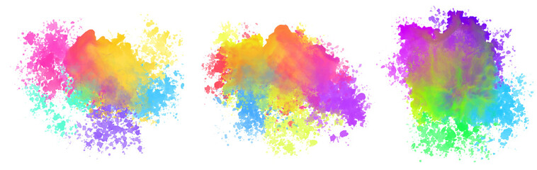 colorful watercolor stain splatter set of three