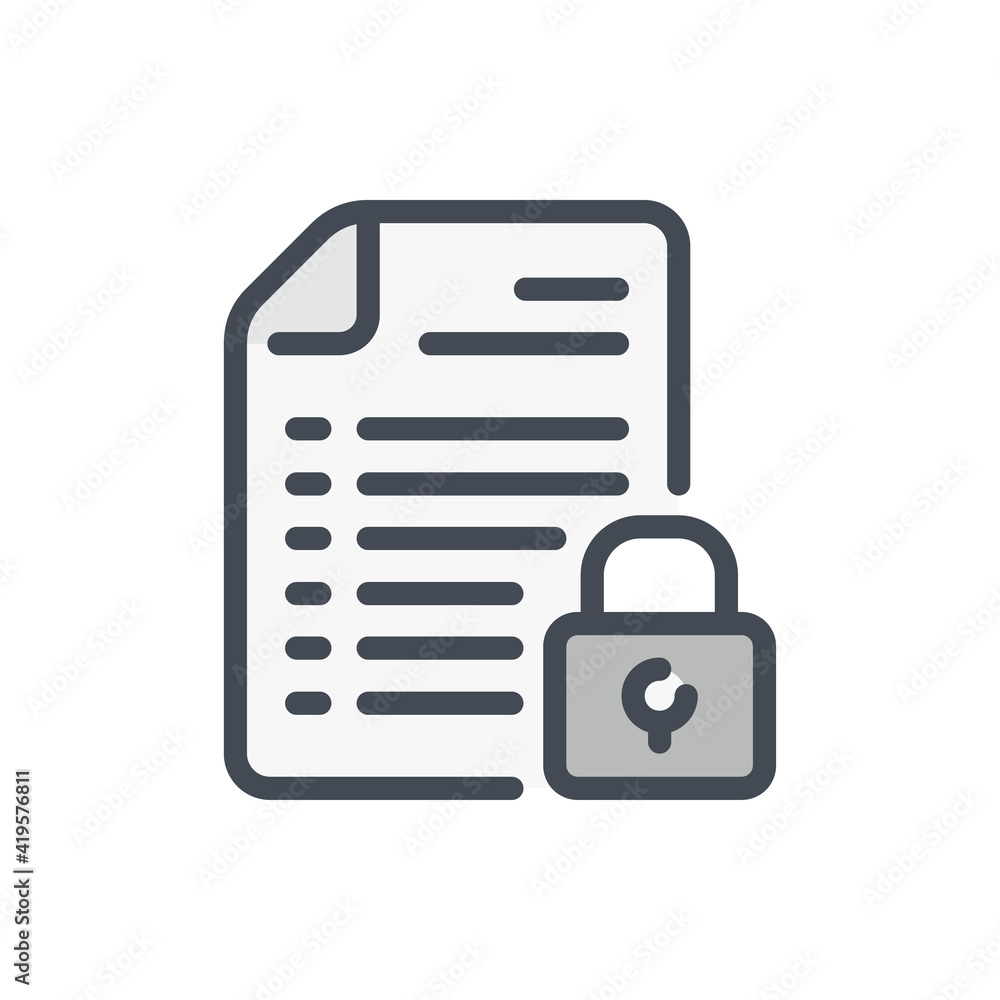 Fototapete Protection of information and data secure color line icon. Document with lock vector outline colorful sign.