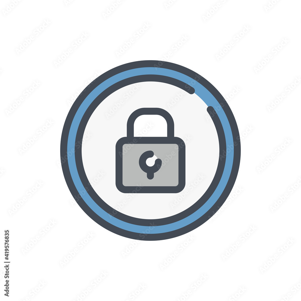 Poster password color line icon. lock in circle vector outline colorful sign.